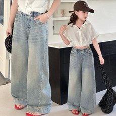 아동복 여아용 와이드 밴딩 청바지 데님통팬츠 1576