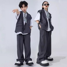 兔巴叮童裝 兒童嘻哈街舞西裝馬甲套裝 少兒走秀演出服 男女童潮牌hiphop服裝 兒童舞蹈服