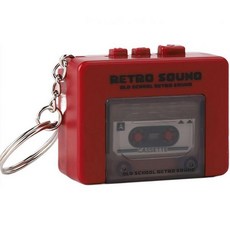 레트로 미니 테이프 레코더 열쇠고리 휴대용 마이크로카세트 플레이어 음악 재생 사랑의 말 또는 기타 소리 녹음 배낭 및 핸드백 장식 레드, Red