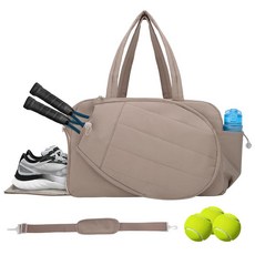 신발장이 있는 GZSXTS 테니스 토트백 - 초대형 퀼트 피클볼 백 남성용 라켓 2~4개 방수 및 경량 보관 가능, 브라운