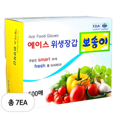 에이스 뽀송이 위생장갑 500매, 500개입, 7개