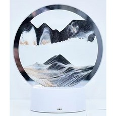 瑞億生活流沙畫夜燈，療癒系創意小夜燈，七彩變換氣氛燈，玻璃流沙裝飾擺件, 黑色-七彩燈(圓形底)