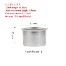 Delonghi EC200/EC221/EC330/ECO310EC152 용 51mm 2 귀 밑면 커피 Portafilter 수정 된 커피 핸들 에스프레소 액세서리, 4 cup basket