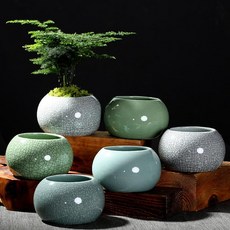 다육이 화분 베란다 4개 사과 세라믹 중간, 6개 고탕 세라믹 삼색 쟁반