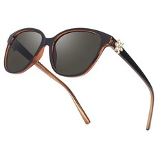 LVIOE 캣아이 편광 선글라스 여성용 트렌디 클래식 레트로 쉐이드 UV400 보호 운전 낚시 LS1205 A1 블랙/그레이 미디엄