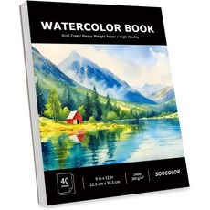 수채화 종이 패드 9\"x12\" 종이 140파운드/300gsm 40매 예술가 그림 그리기 종이책 성인용 미술 용품 물감 세트 스케치북 저널 노트북, Satind Black, 9" x 12" (Pack of 1)