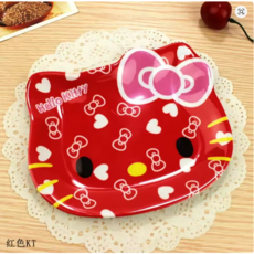 키티 마이멜로디 개구리 왕눈이 멜라민 인테리어 간식 접시, 1개, 키티 빨강