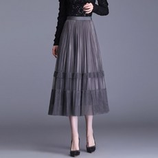 핏몬 쉬폰 밴딩 플리츠 캉캉 레이스 샤스커트 리버시블 롱 스커트