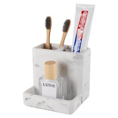SZYRL 욕실 정리용 칫솔 홀더 조리대 정리함 액세서리 칫솔 치약 치실 면도기용 3칸 보관 화이트 모조 대리석 마감 칫솔 홀더03, SZYRL 욕실 정리용 칫솔 홀더, 조리대 정리함 액세