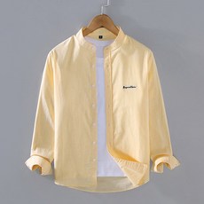 wooilsin+ 男款立領刺繡長袖襯衫