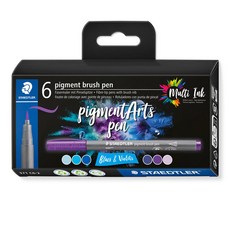 德國 STAEDTLER 施德樓《Pigment Arts Pen 彩藝毛筆 - 刷尖 6 色組》 明進文房具, 1個, 藍色系
