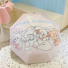 卡通全自動摺疊雨傘，可愛晴雨兩用防曬遮陽傘，抗紫外線黑膠太陽傘