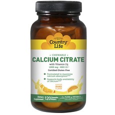 Country Life 檸檬酸鈣維生素D3 1000mg:400IU 橘子味咀嚼錠, 1個, 120 件
