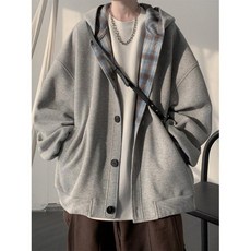 빈티지 패치워크 체크무늬 후드 스웨트 셔츠 남성용 가을 가디건 재킷 양털 두꺼운 탑