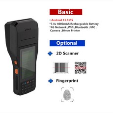 휴대용 견고한 데이터 수집 터미널 안드로이드 11 0 OS 4G 와이파이 NFC 지문 80MM 프린터 바코드 스캐너 PDA, EU, 2DF