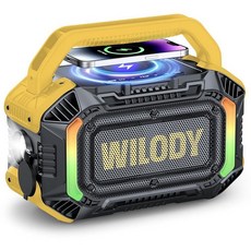 Wilody 스피커 블루투스 무선 베이스 포함 100W 라우드 아웃도어 스피커 IPX7 방수 플로팅 가능 20시간 재생 무선 충전 TWS RGB 조명 직장 차고, 옐로우