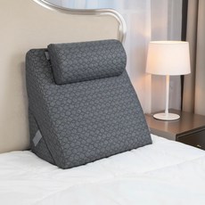 可調記憶棉斜坡墊 術後睡眠床頭靠墊 閱讀護腰 孕婦防吐 抬高腿部 多功能枕 附儲物袋, 灰色,半月枕頭尺寸:: 40 * 20 * 1