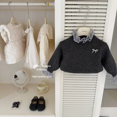 【樂恩童裝】原創設計秋冬女童蝴蝶結高領毛衣加絨針織打底褲套裝