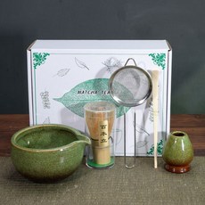 宋代點茶 陶瓷日式打抹茶套裝 竹子抹茶刷 茶筅立 日式抹茶碗陶瓷打抹茶用套裝茶筅竹子抹茶刷百本立宋代點茶道禮盒 台灣出貨, 窯變綠抹茶碗五件套(厚)+彩盒, 1個