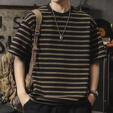 해피유통 남성 빈티지 티셔츠 캐주얼 스트라이프 반팔 티 jhz