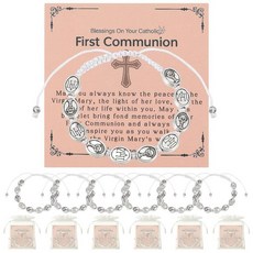 Tondiamo 12세트 여성용 영성체 선물 첫 묵주 팔찌 카톨릭 가방 카드 포함 부활절 바구니 스터퍼 기독교 종교 세례용 금속 나일론 보석 없음 255805