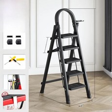 강철 사다리 실내 접이식 계단 캠핑 야외 테이블, 1개, 3. 5단 검정색 안전 손잡이 사다리