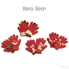 全店促銷 兒童手套新年聖誕紅色針織手套男女寶寶洋氣保暖分指可愛毛線手套