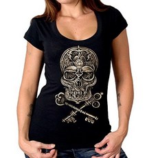 [ 1070780 ] Hot Leathers 여성용 스컬 앤 락 키 스쿱 넥 티셔츠 (블랙 XL), 엑스트라 라지