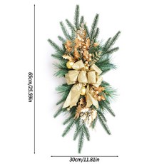 臺灣出貨 新品聖誕節花環倒掛樓梯門掛聖誕植絨藤條掛飾仿真花環藤圈 耶誕節裝飾 聖誕節裝飾 節日裝飾, 金壁掛, 1個