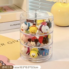 爆款收納 包郵 萌粒收納盒帶門可疊加透明桌麵迷你公仔玩偶擺件收納展示架, 1個, 3472—3層旋轉