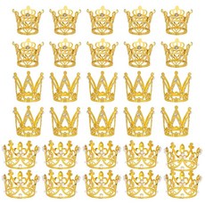 30피스 케이크 크라운 토퍼 골드 스몰 케이크 크라운 미니 크라운 꽃 장식 생일 결혼식용, 30피스 케이크 크라운 토퍼 골드 스몰, 케이크 크라운
