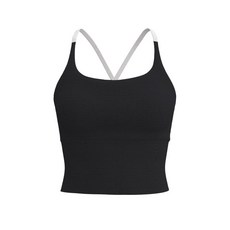 運動內衣女高強度健身跑步防震瑜伽服拼色一體美背心式聚攏文胸星耀黑(滌綸)L