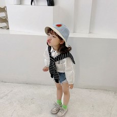 아동용 코튼소재 후르츠 자수 포인트 베이지 귀요미 버킷햇 tropical