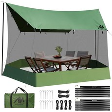 Ayamaya 방수포 기둥이 있는 해먹용 스크린 하우스 대형 45.7 x 3.9m(18 11피트) 캠핑 방수포 모기장 포함 휴대용 해먹 텐트 레인플라이 피크닉 뒷마당 배