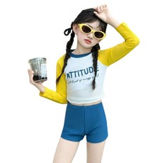 삐삐네옷가게 여아용 컬러배색 긴팔 반바지 래쉬가드 상하