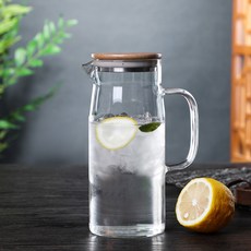 北歐風耐熱玻璃冷水壺，1000ml竹蓋直身壺, 1000ml竹鋼蓋直身壺, 1套, 1000L