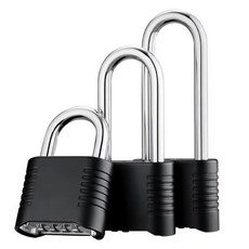 콤비네이션 자물쇠 3피스 - 3가지 사이즈 블랙 색상 4자리 야외 자물쇠 원터치 잠금 해제 높은 보안 내후성 사물함 가정 학교 차고 게이트용 숨겨진 암호 디자인, 콤비네이션 자물쇠, 3피스 - 3가지 사이즈 블랙 색상