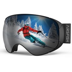 AirsFish 스키 고글 마그네틱 사이드 클립 스노보드 오버 글라스 - OTG 김 서림 방지 UV 400 보호 남성 여성 청소년용 블루 [호환]
