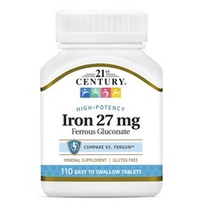 21St Century 葡萄糖酸鐵質嚥錠, 1瓶, 110顆