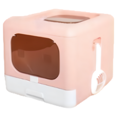 雙開口抽屜式防外濺折疊貓砂盆, 粉色,灰色, 1個