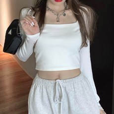 Doangtte 方領 Slab 短款純棉長袖內剪裁 T恤