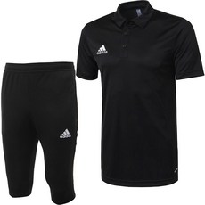 아디다스 카라 반팔티 7부 반바지 반팔 티셔츠 운동복 세트 남여공용 트레이닝복 블랙 + ALS 마스크