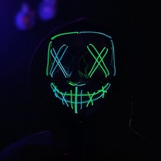 萬聖節面具LED發光v字仇殺隊派對蹦迪恐怖塗鴉鬼臉男舞會道具頭套, 綠色+藍色, 1個