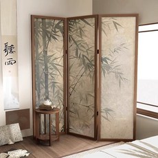禪意新中式實木摺疊屏風，客廳茶室裝飾中國風竹子折屏, 1個
