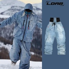 그라데이션 남녀공용 보드복 세트 / 방풍 보온 상하의 데님 스키 자켓 바지