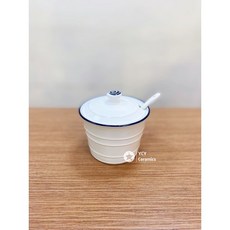 YCY 北歐風簡約藍邊下午茶組，精緻陶瓷餐具，營造優雅生活品味, 糖罐, 1個