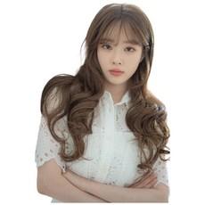 女款Sweet Sunday蕾絲前額手工全頂假髮空氣瀏海長捲髮造型記憶人毛, NATURAL MOCHA BROWN, 1入