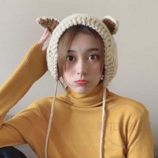 니트귀도리 아이보리 헤어밴드귀마개 방한모자