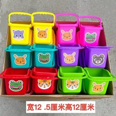 兒童沙灘玩具卡通小方桶 玩沙戲水釣魚小桶, 1個, 多彩卡通方桶 顏色混搭 5個