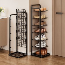 簡易鞋架家用多層窄小鐵藝鞋櫃，省空間收納置物架，入戶門口宿舍適用，爆款熱銷防鏽耐用，層板加厚承重力強, 1個, 金色/寬26cm/長28cm/365天質,高143cm/可調腳墊/高溫烤漆/占地小